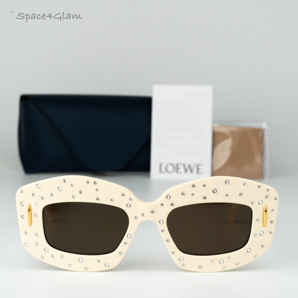 Loewe Men Sunglasses Crystal White Brown Rectangle LW4114IS 25E NEW AUTHENTIC